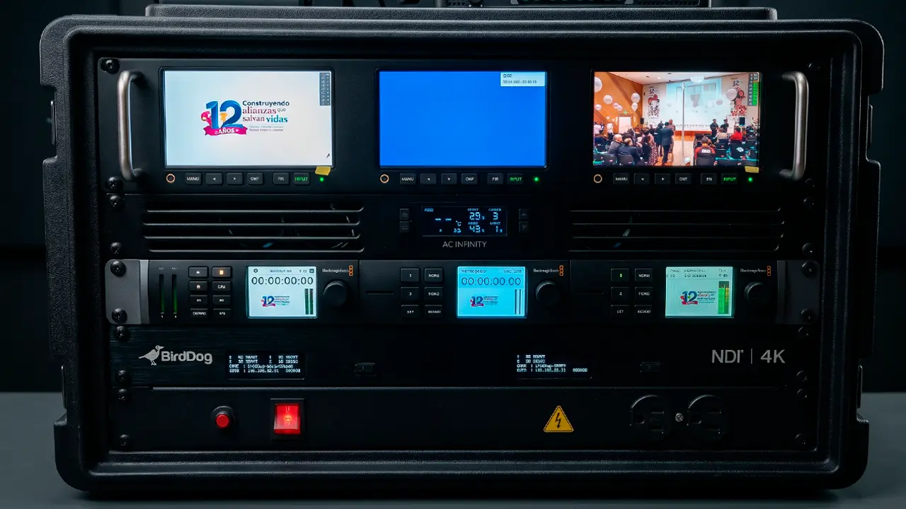 Dirección técnica máster con switcher vMix, titulación en vivo con zócalos institucionales y monitoreo multicámara